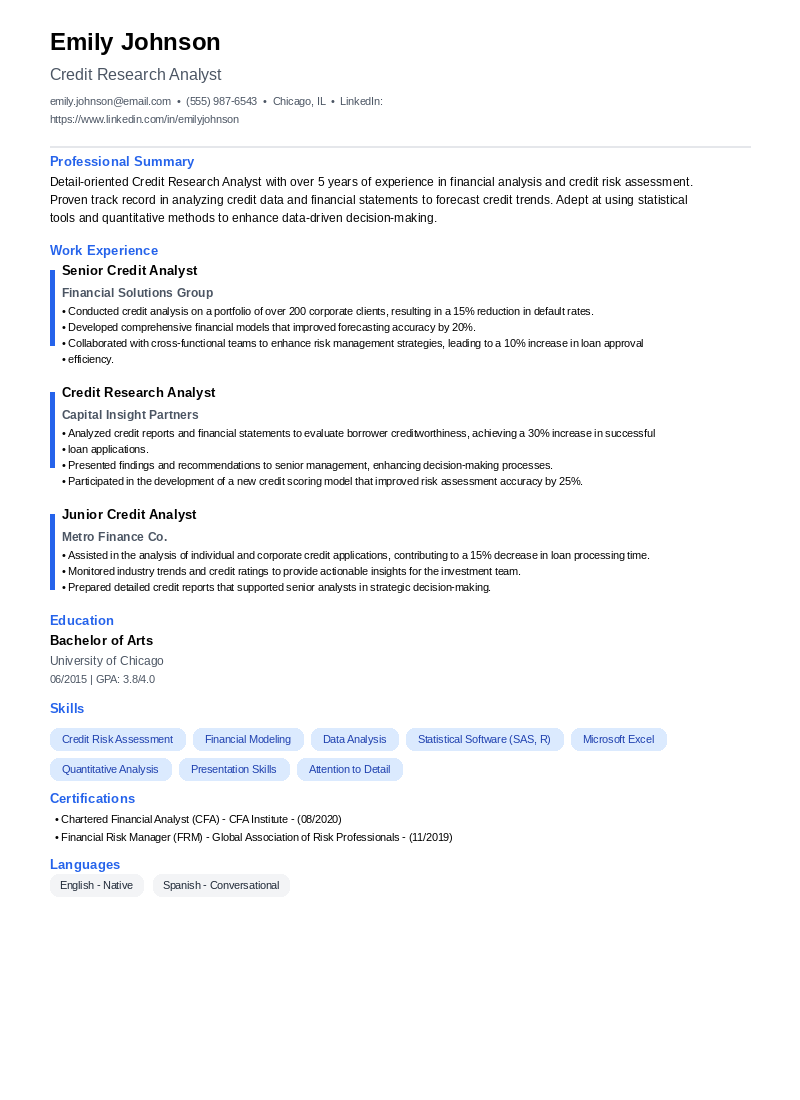 Credit Research Analyst Resume Example