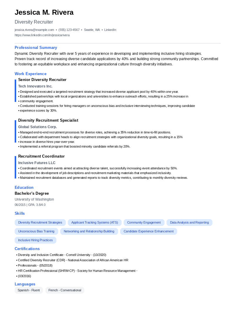 Diversity Recruiter Resume Example