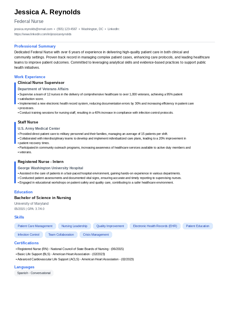 Federal Nurse Resume Example