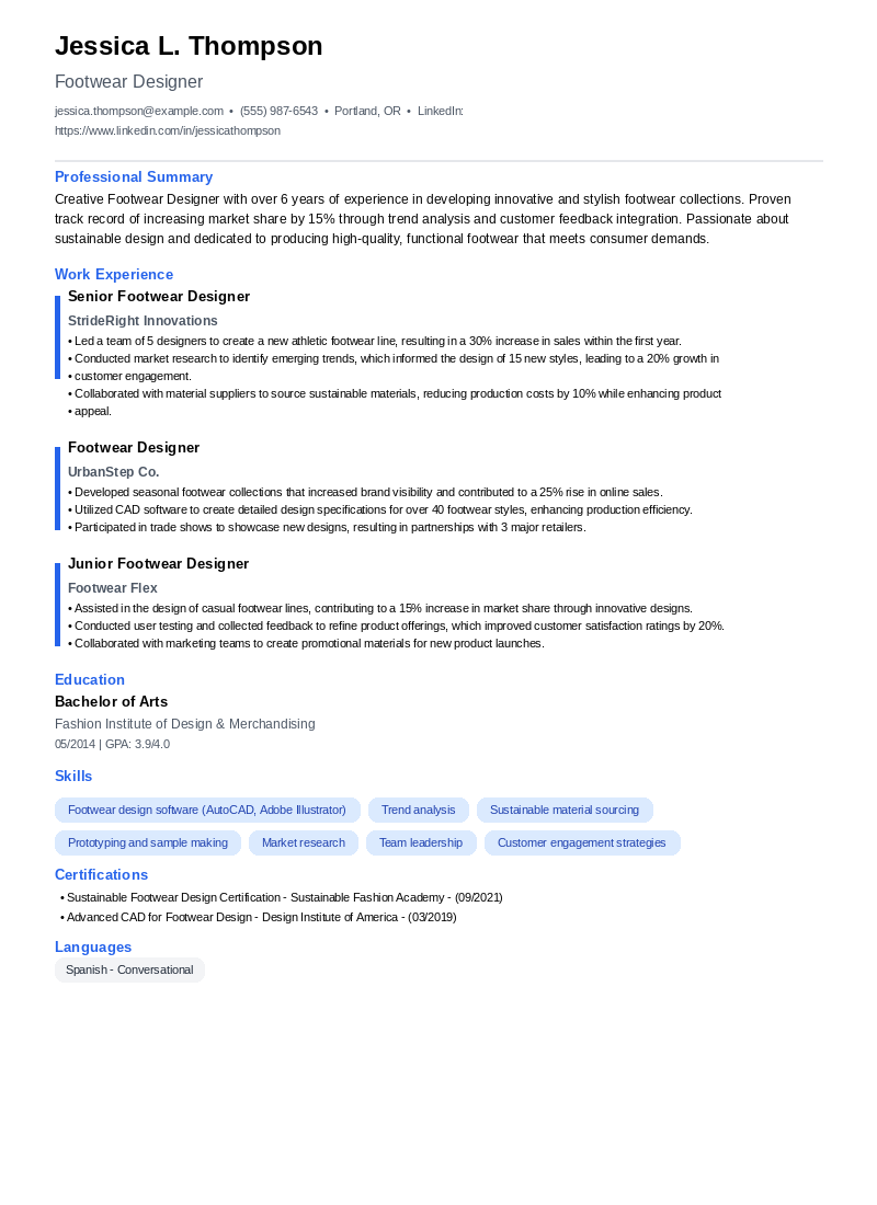 Footwear Designer Resume Example