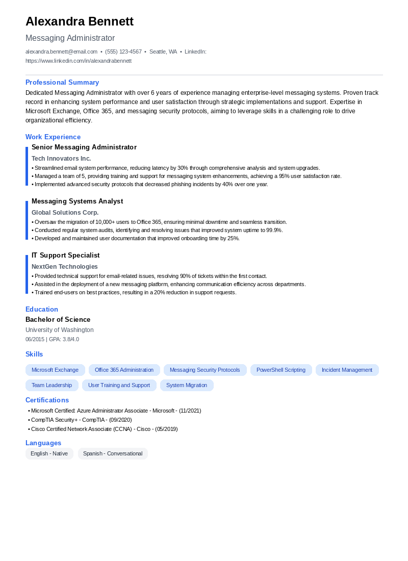 Messaging Administrator Resume Example