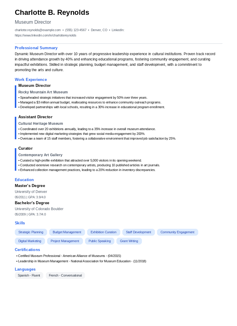 Museum Director Resume Example