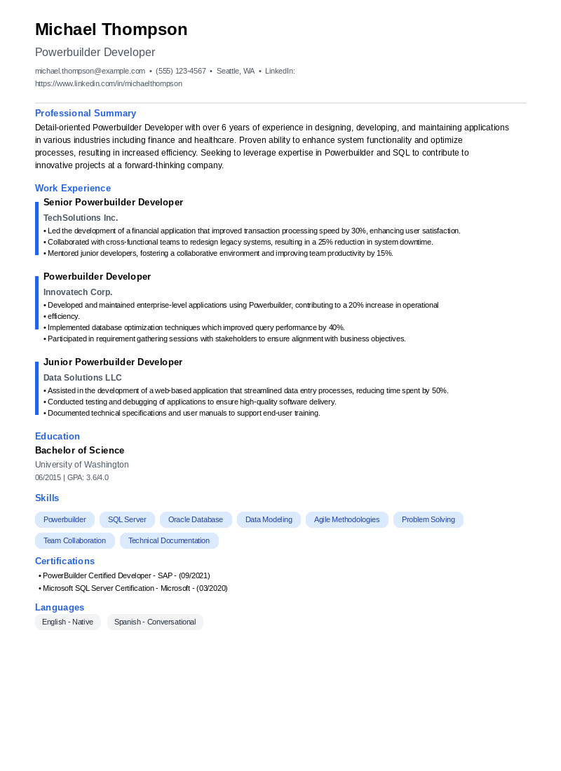 Powerbuilder Developer Resume Example