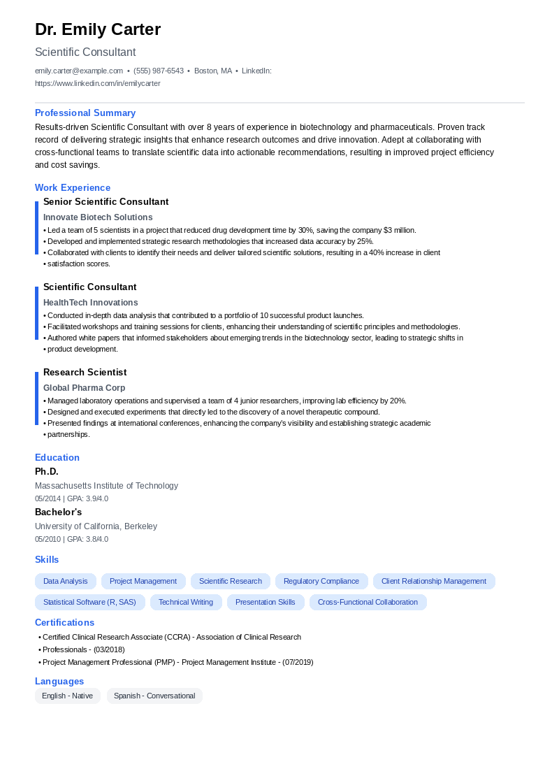 Scientific Consultant Resume Example